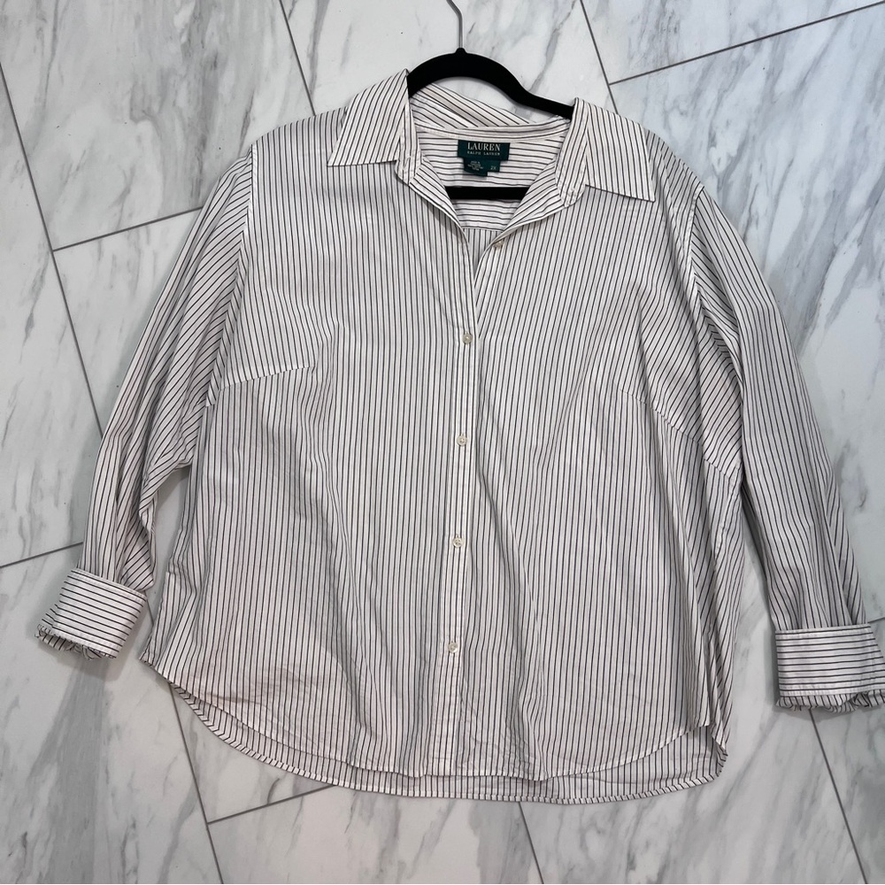 Lauren Ralph Lauren White and Black Striped Button Down Shirt